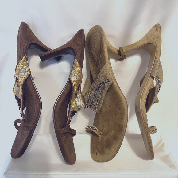Dollhouse-Women's 2 Pair Sz 9 Slip On heels-Sequins/Beads-Embroidered-Tan/Brown - Picture 2 of 14